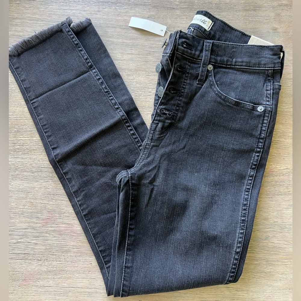 Madewell 26P raw hem button front black jeans